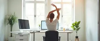 Thin-line futuristic pattern above a desk workspace